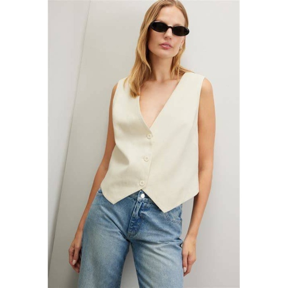 WeWoreWhat Boxy Vest Medium Ivory Cream V-Neck Button Front Tailored Menswear